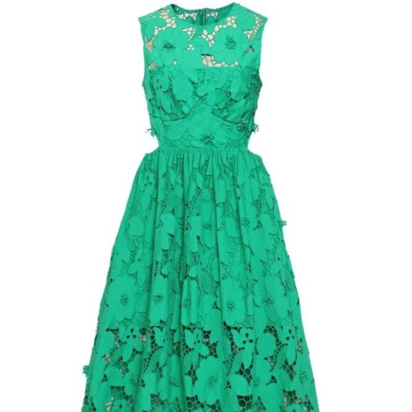 Self-Portrait Green 3D Cotton Lace Midi Cocktail Dress - Picture 1 of 5